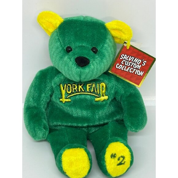 VTG Salvino’s Custom Collection York Fair Plush Teddy Bear Green & Yellow w/ Tag - Picture 7 of 7